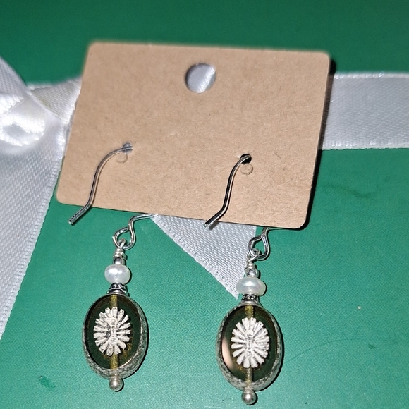 Artisan Hand Made Glass Bead Silver Dangle Earrings - Picture 3 of 4